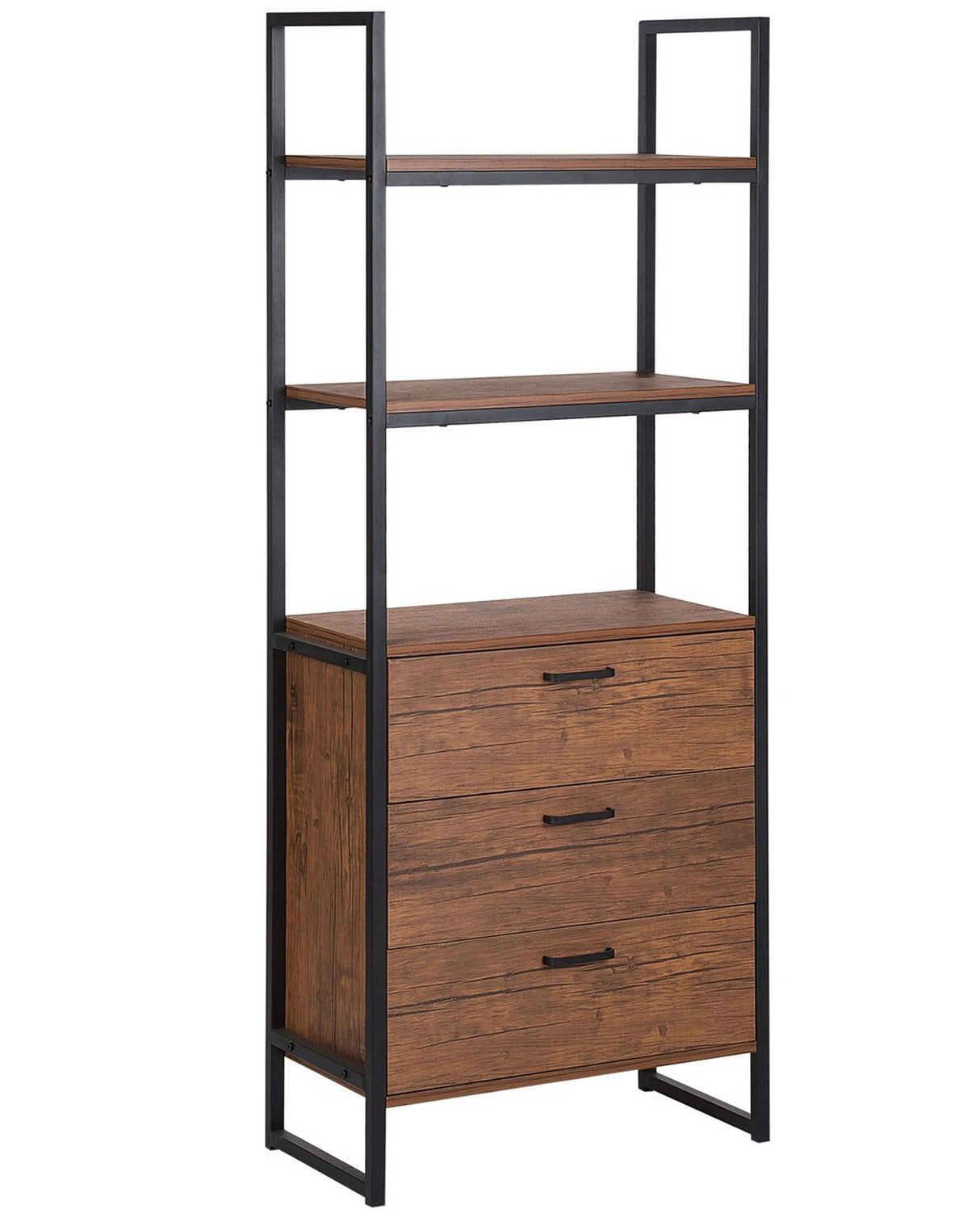 Bookcase with Drawers Dark Wood Black Frame 158 x 61 cm Industrial Beliani