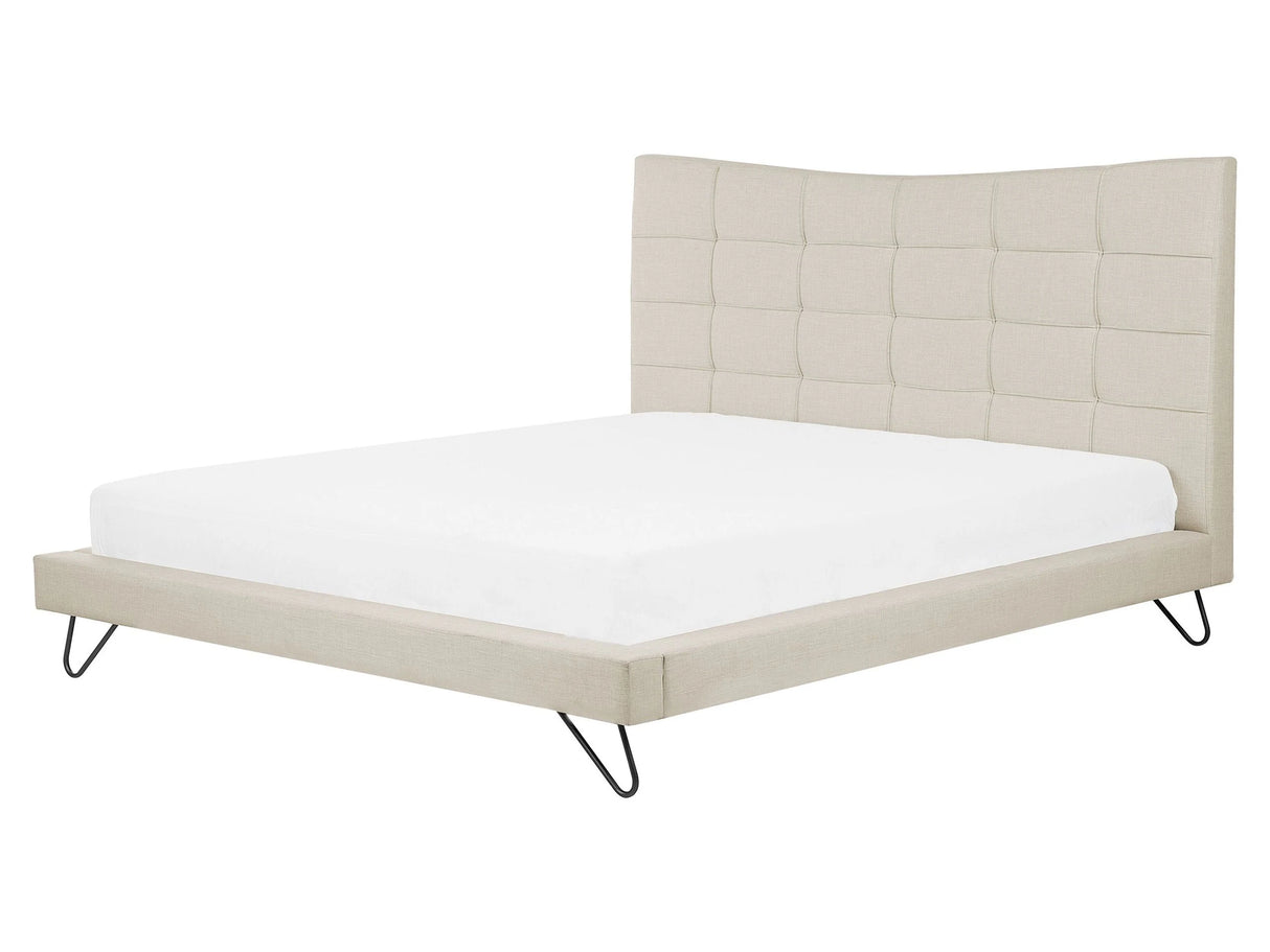EU King Size Bed Beige Fabric 5ft3 Upholstered Frame Metal Hairpin Legs Tufted Headboard Beliani