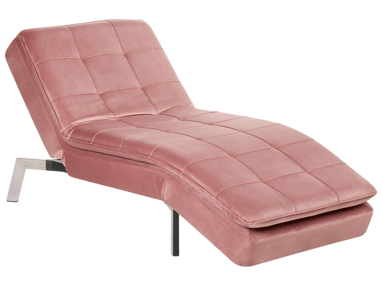 Chaise Lounge Pink Velvet Tufted Adjustable Back and Legs Modern Glam Beliani