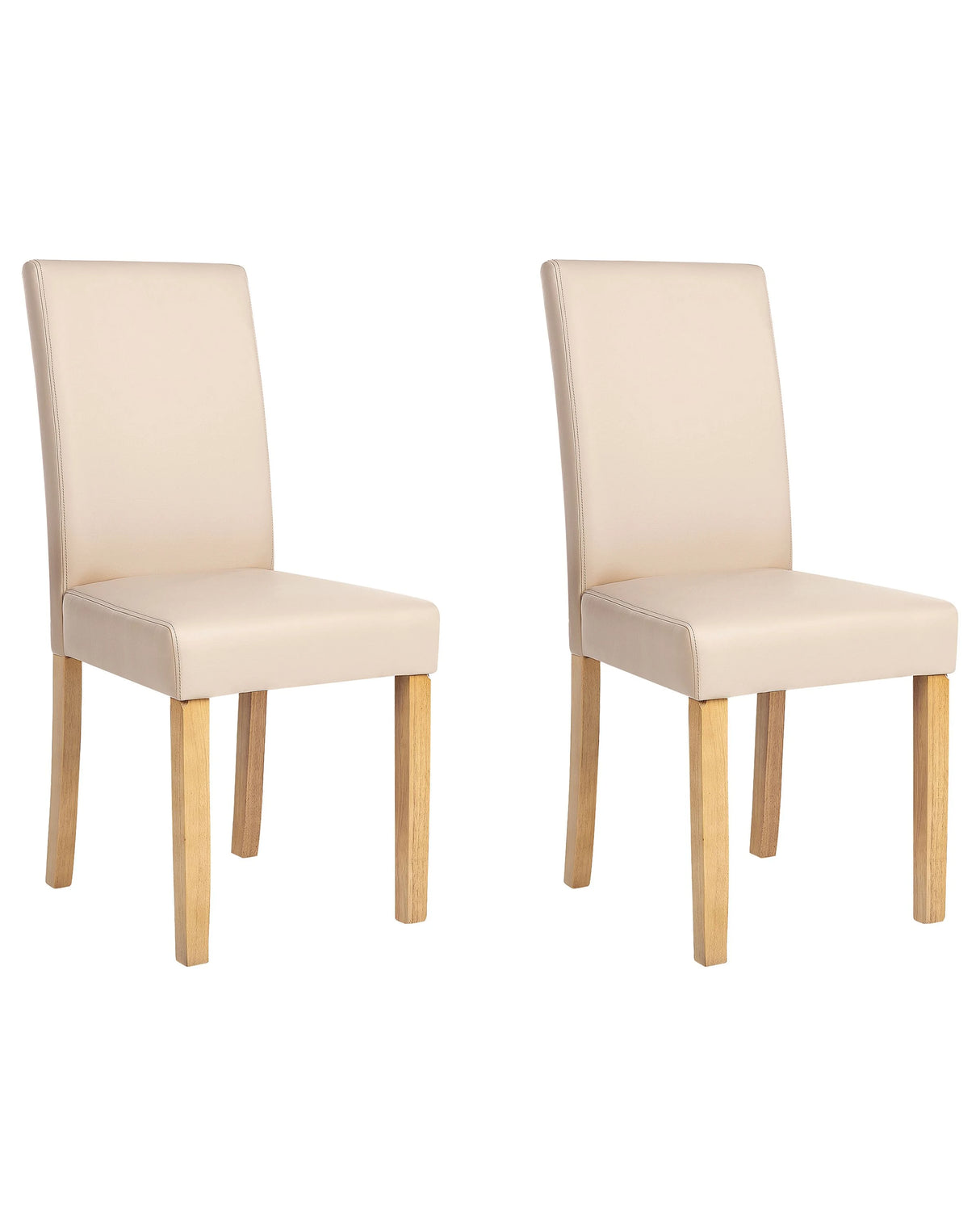 Set of 2 Dining Chairs Beige Faux Leather Wooden Legs Traditional Beliani