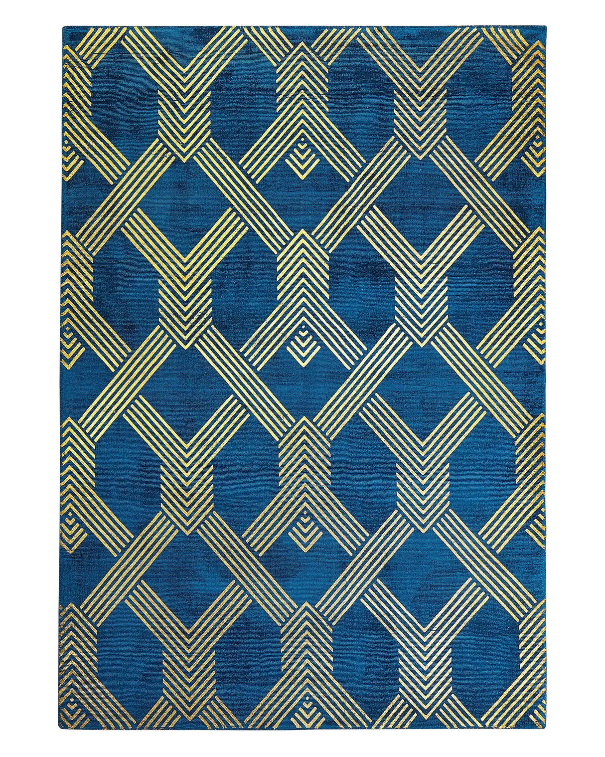 Rug Blue with Gold Geometric Pattern Viscose with Cotton 140 x 200 cm Style Modern Glam Beliani