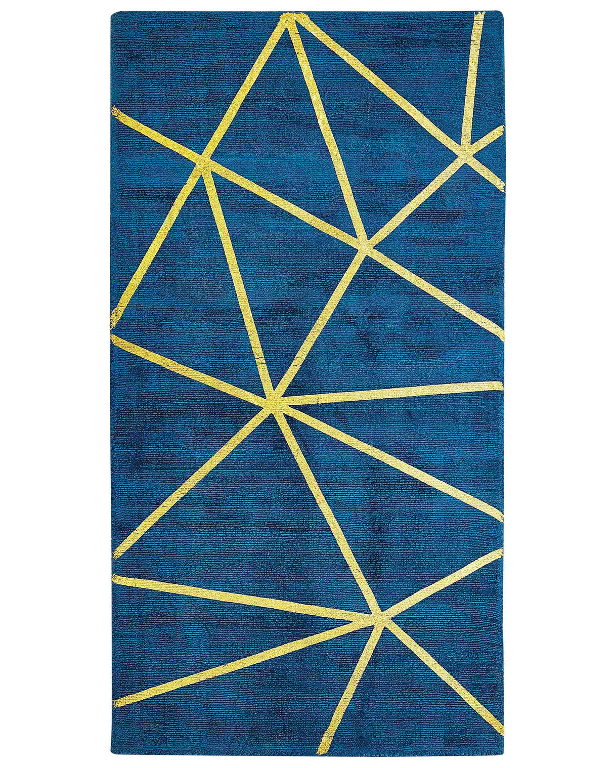 Area Rug Blue with Gold Geometric Pattern Viscose with Cotton 80 x 150 cm Handloomed Modern Glam Style Beliani