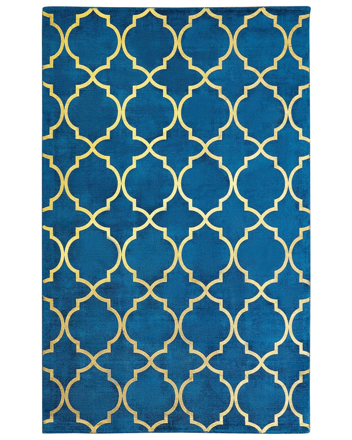 Rug Blue with Gold Quatrefoil Pattern Viscose with Cotton 140 x 200 cm Style Modern Glam Beliani