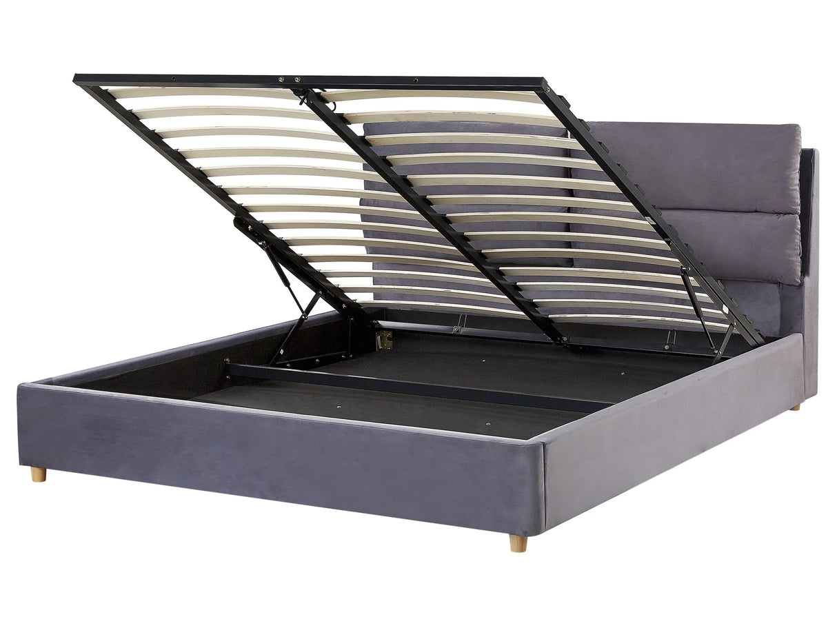 Bed Frame Grey Velvet Upholstery with Storage EU King Size Bedroom Furniture Beliani