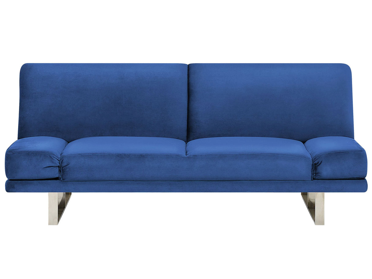 Sofa Bed Navy Blue Velvet Upholstery 3 Seater Click Clack Mechanism Adjustable Armrests Beliani
