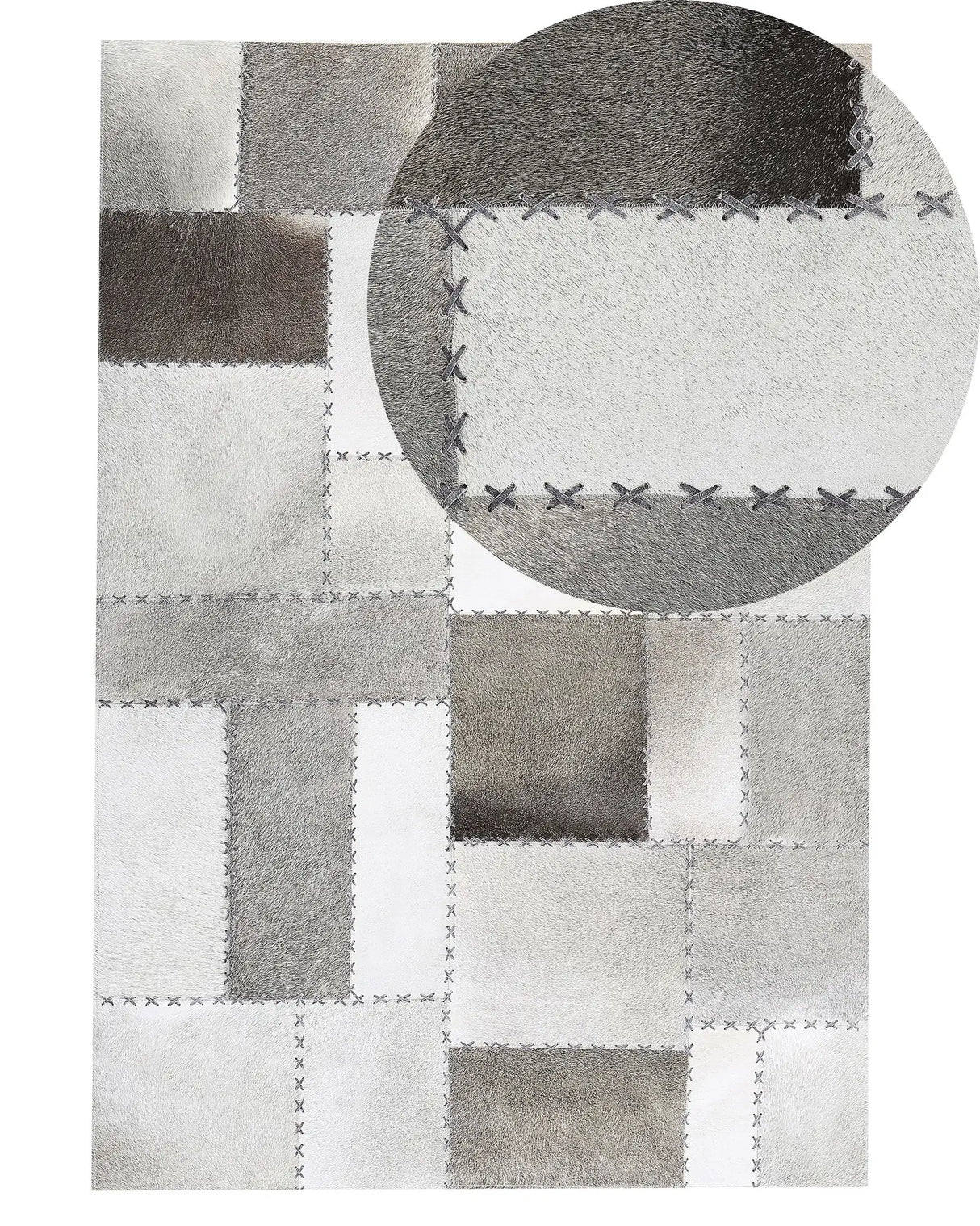 Area Rug Brown and Grey Cowhide Leather 140 x 200 cm Handcrafted Patchwork Vintage Beliani