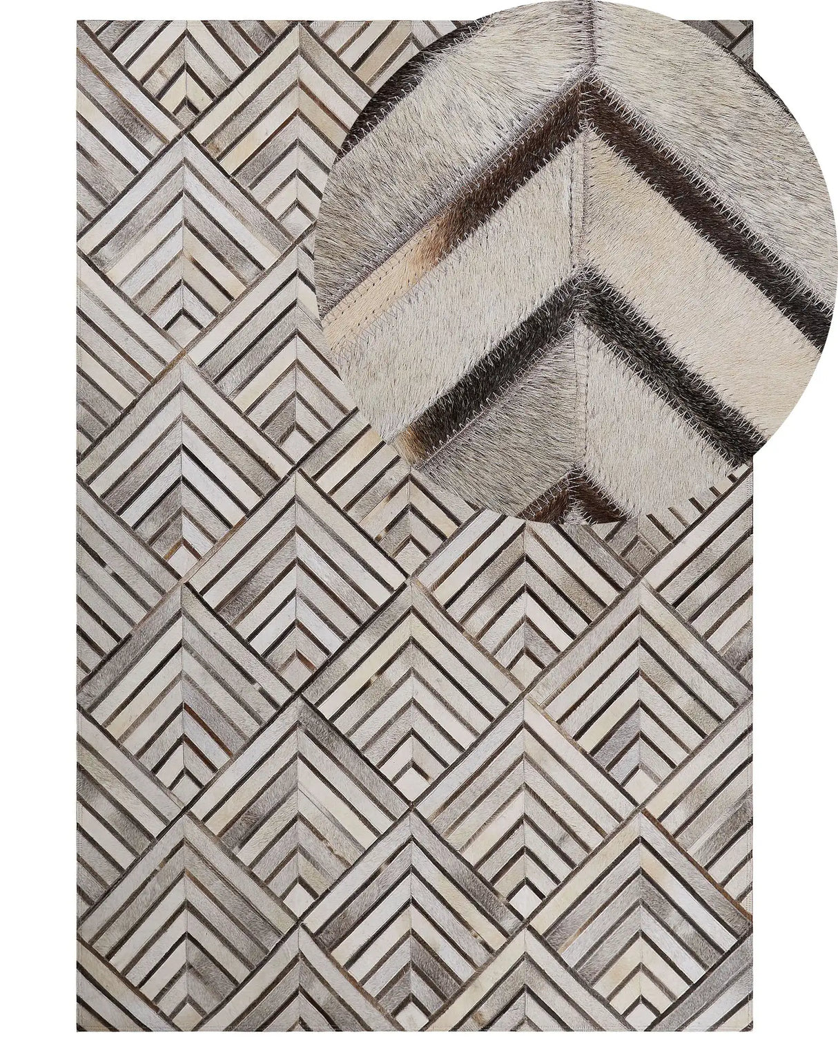Cowhide Area Rug Beige Leather Patchwork Diamond Geometric Pattern 140 x 200 cm Beliani