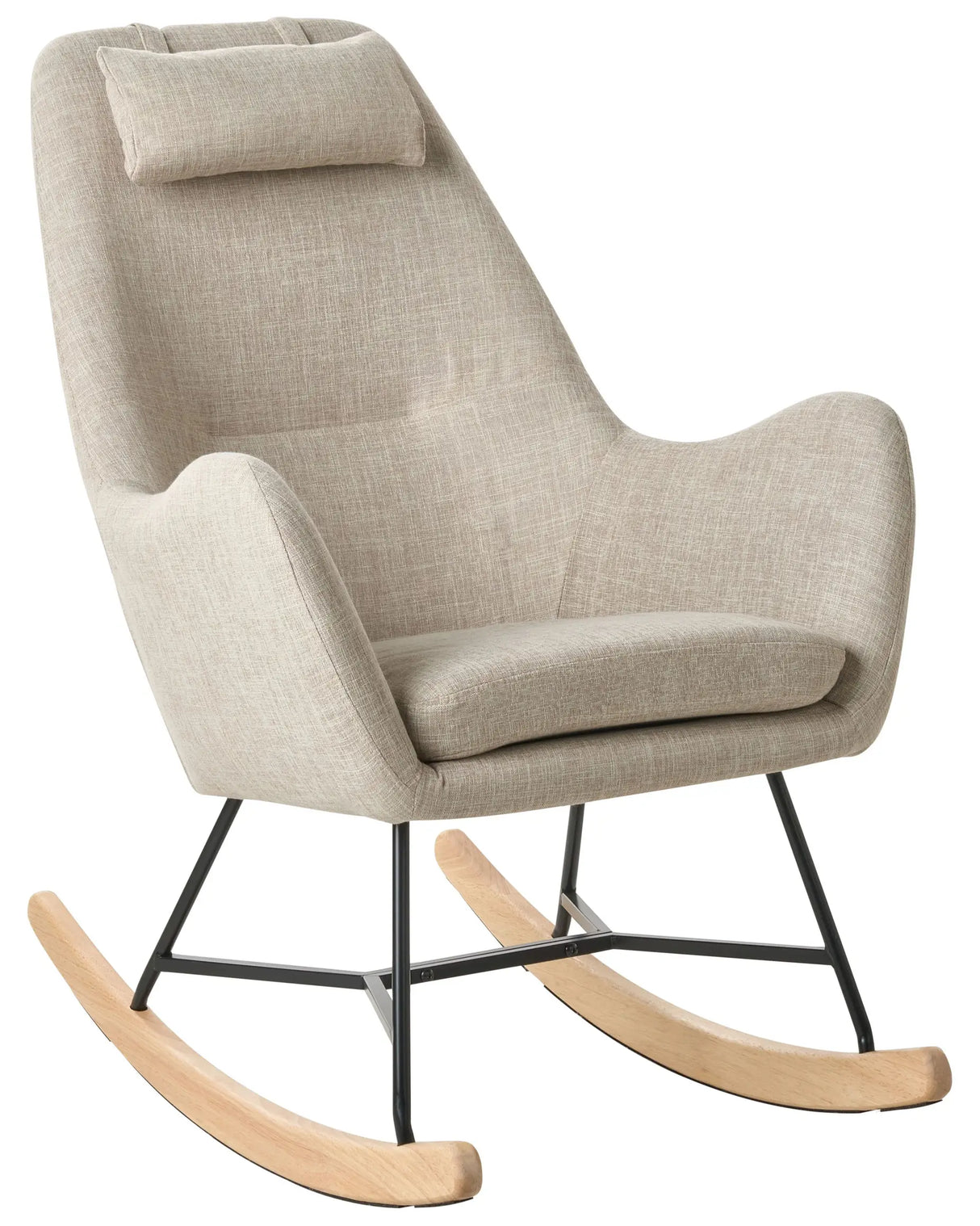 Rocking Chair Beige Fabric Metal Legs Wooden Skates Modern Beliani