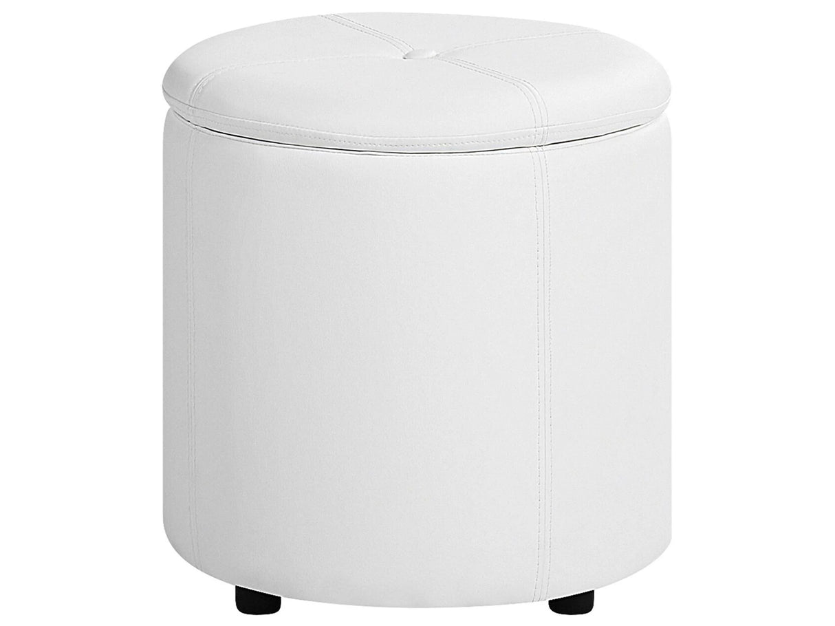 Pouffe White Faux Leather 40 x 38 cm with Storage Stool Glamour Beliani