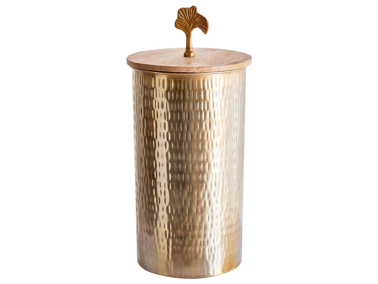 Decorative Container Gold Metal Wooden Lid Round Storage Industrial Glamour Beliani