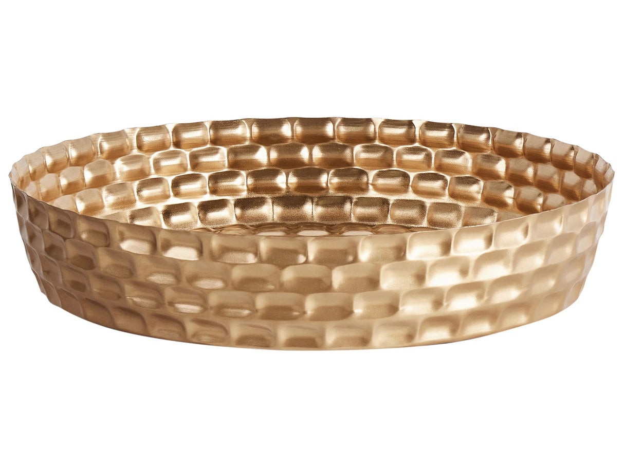 Decorative Tray Gold Metal Iron Round 38 cm Vintage Glamour Beliani