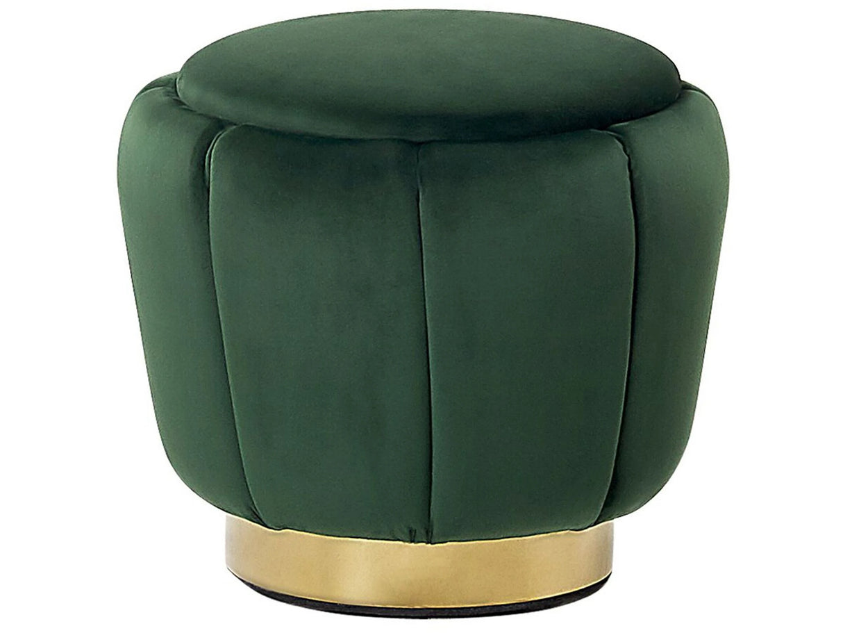 Pouffe Green Velvet Upholstery Golden Base 43 x 37 cm Footstool Glamorous Beliani