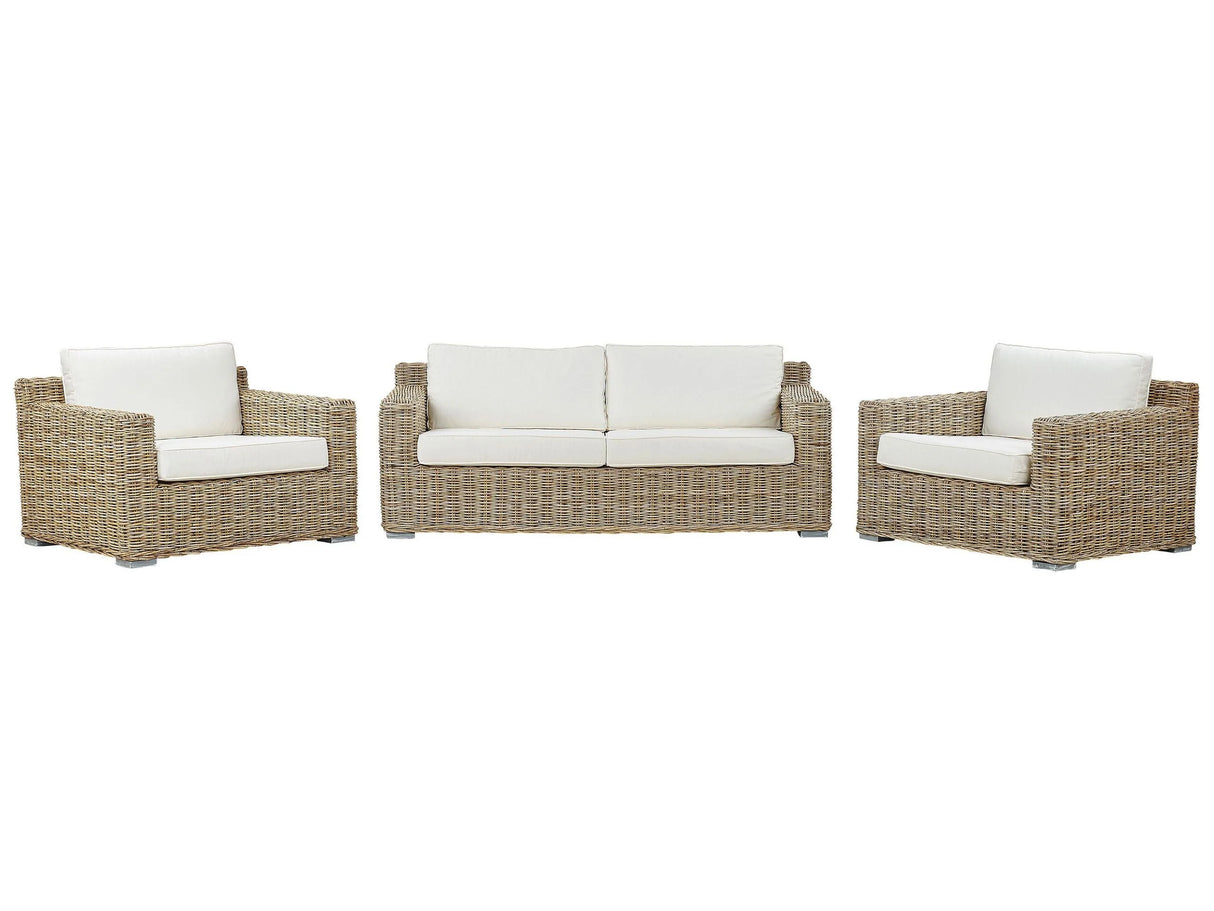 Garden Conversation Set Brown with White Cushions Rattan Outdoor 4 Seater Beliani
