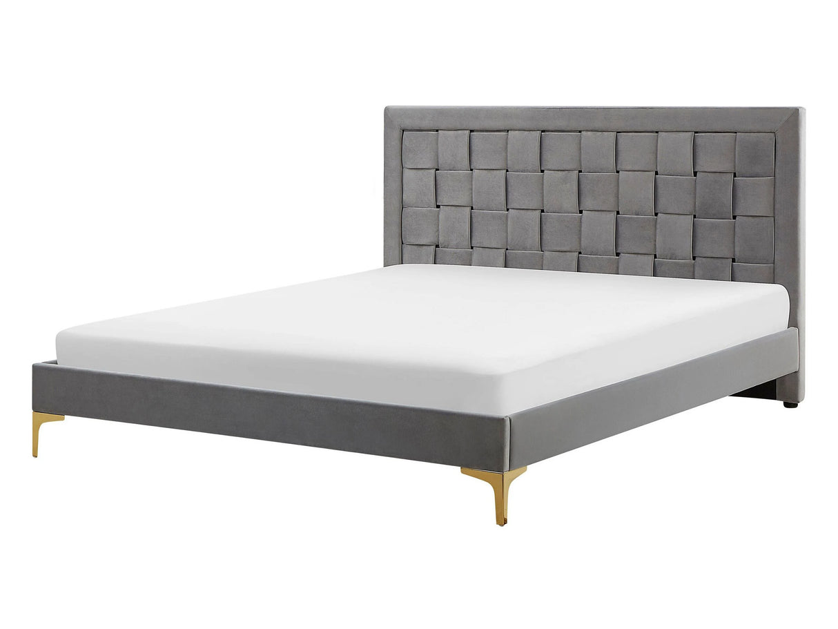Upholstered Bed Frame EU Double 4ft6 Grey Headboard Velvet Golden Legs Beliani