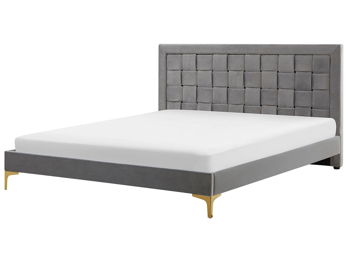 Upholstered Bed Frame EU Super King Size 6ft Grey Headboard Velvet Golden Legs Beliani