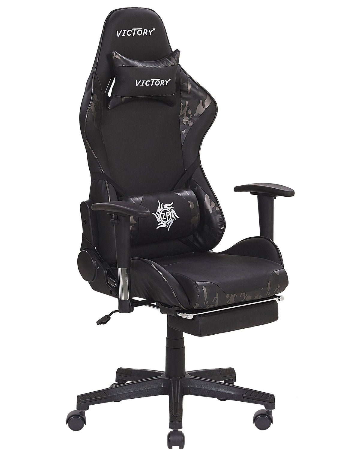Gaming Chair Black Camo Faux Leather Swivel Adjustable Armrests and Height Footrest Modern Beliani