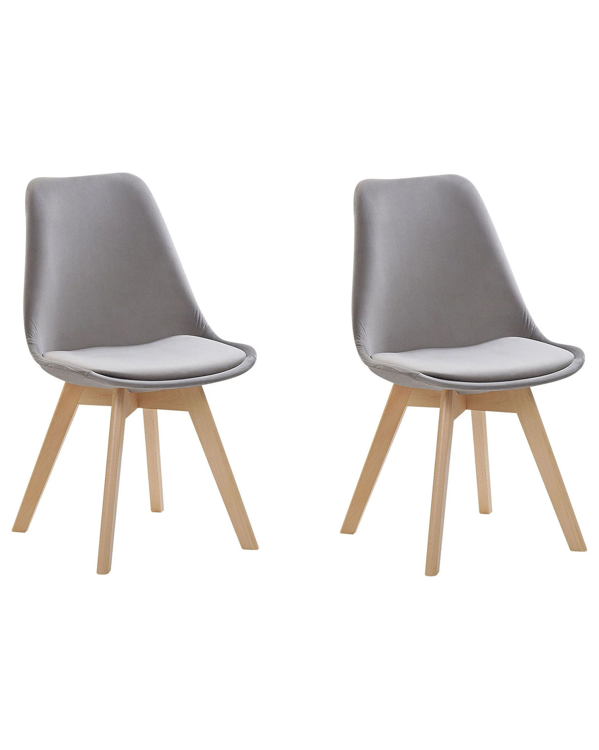 Set of 2 Dining Chairs Grey Velvet Upholstery Seat Sleek Wooden Legs Modern Design Beliani