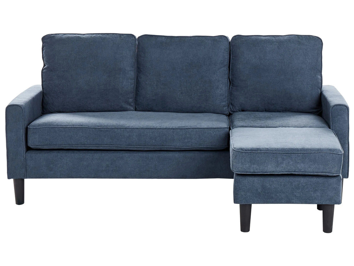 3-Seater Navy Blue with Ottoman Footstool Upholstered Mid Century Beliani
