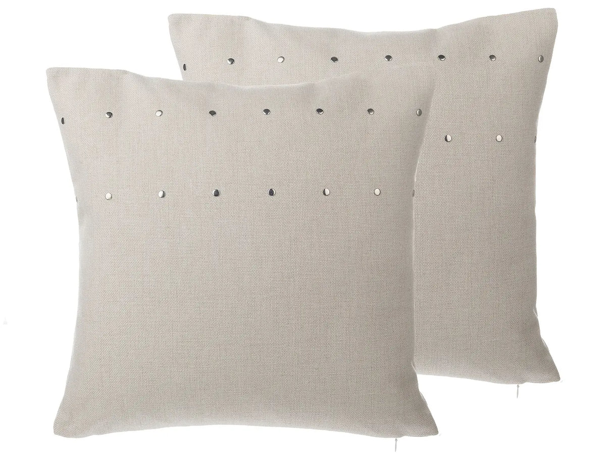 Set of 2 Decorative Cushions Beige Linen Studded 45 x 45 cm Rivets Minimalist Modern Decor Accessories Beliani