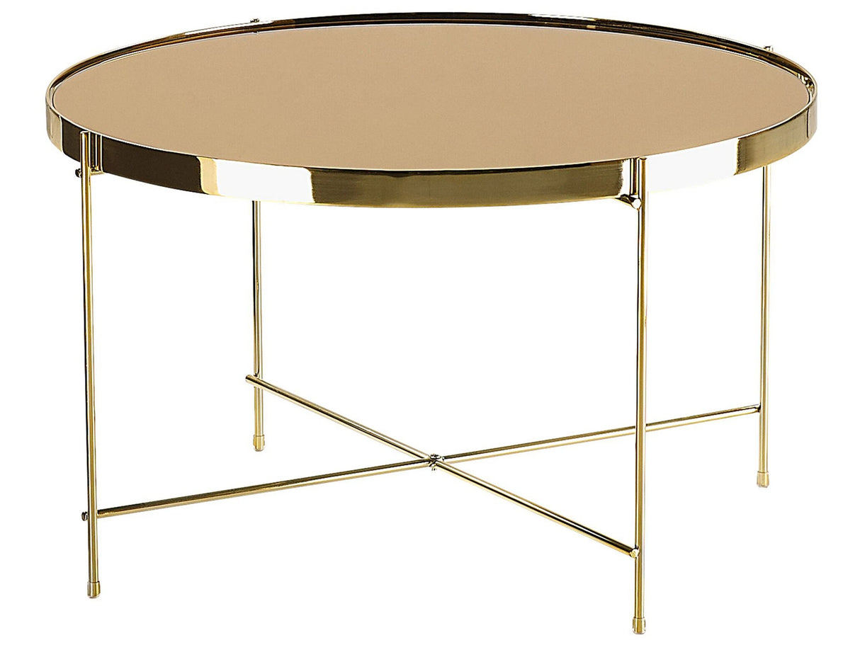 Coffee Table Golden Brown Tempered Glass Top Gold Metal Legs 63 cm Round Glam Shiny Beliani
