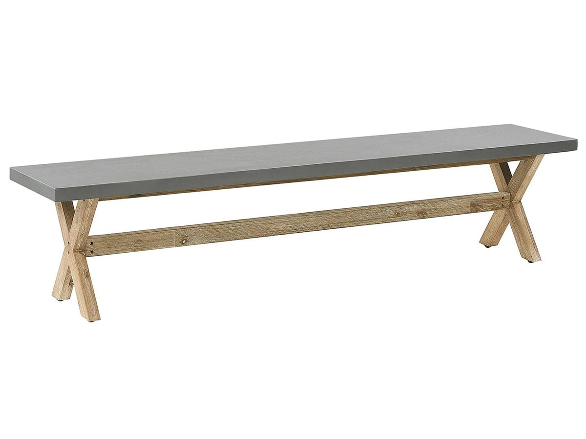 Outdoor Garden Bench Fibre Cement Top Grey Wooden Base 3 People Capacity Modern Patio Furniture Beliani