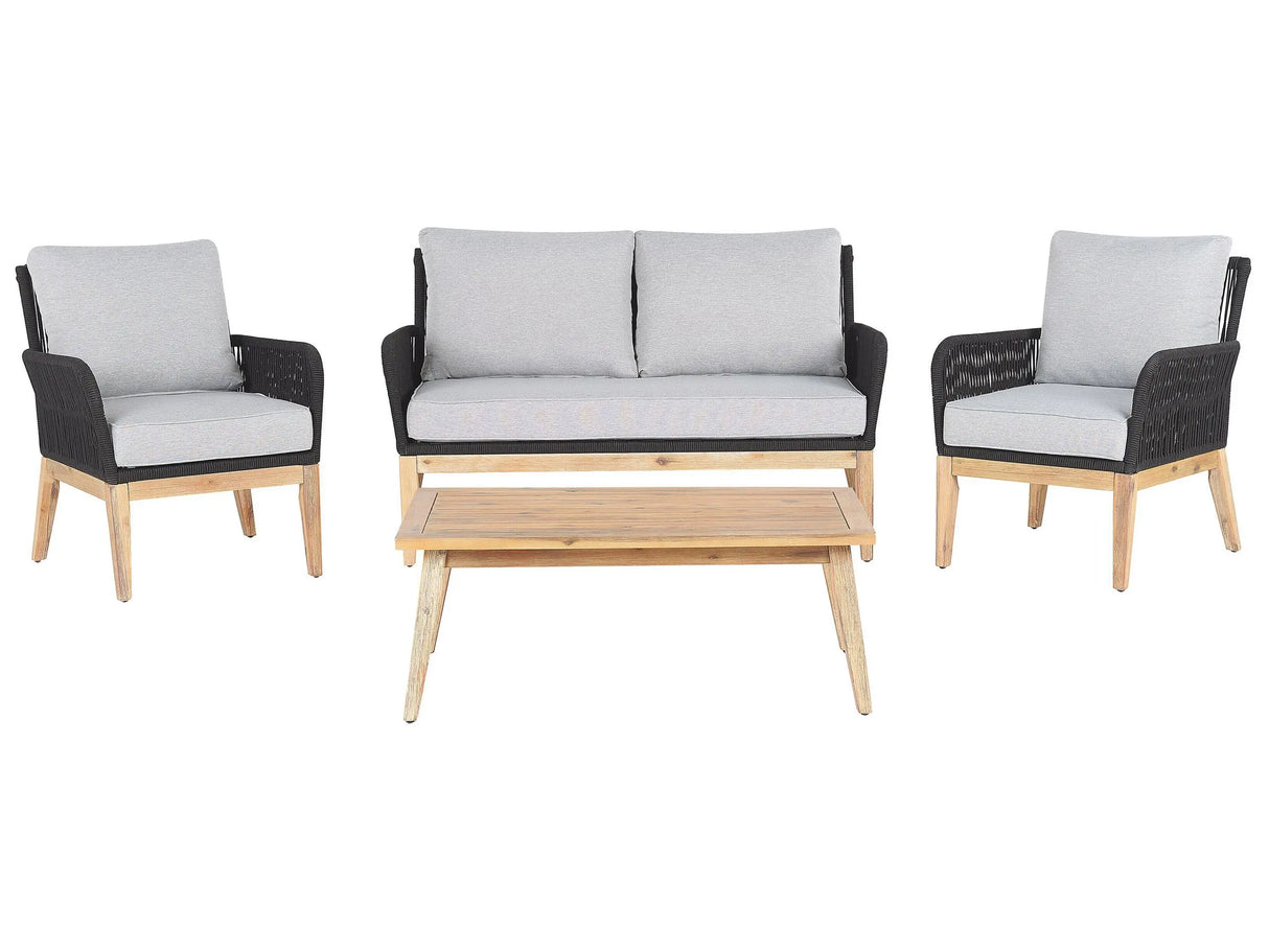Garden Conversation Set Acacia Wood Grey Cushions Modern Outdoor 4 Seater with Coffee Table Beliani
