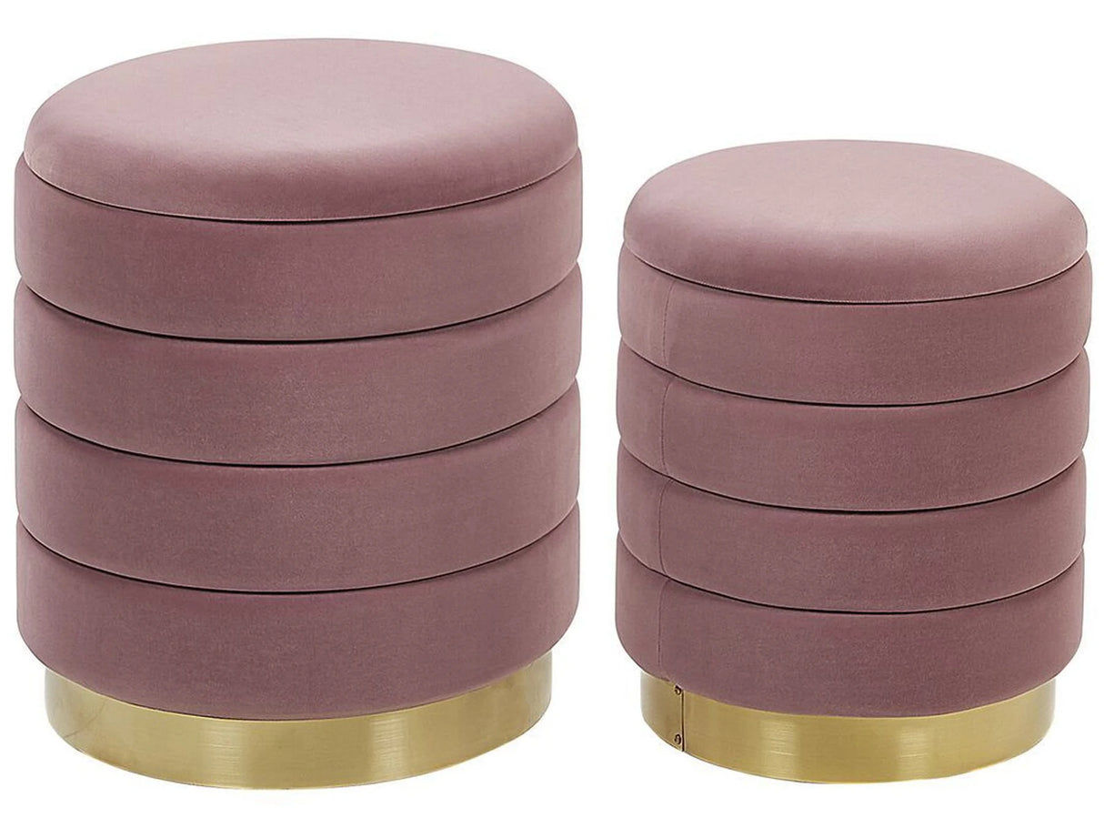 Set of 2 Storage Pouffes with Storage Yellow Velvet Upholstery Gold Stainless Steel Base Modern Design Beliani