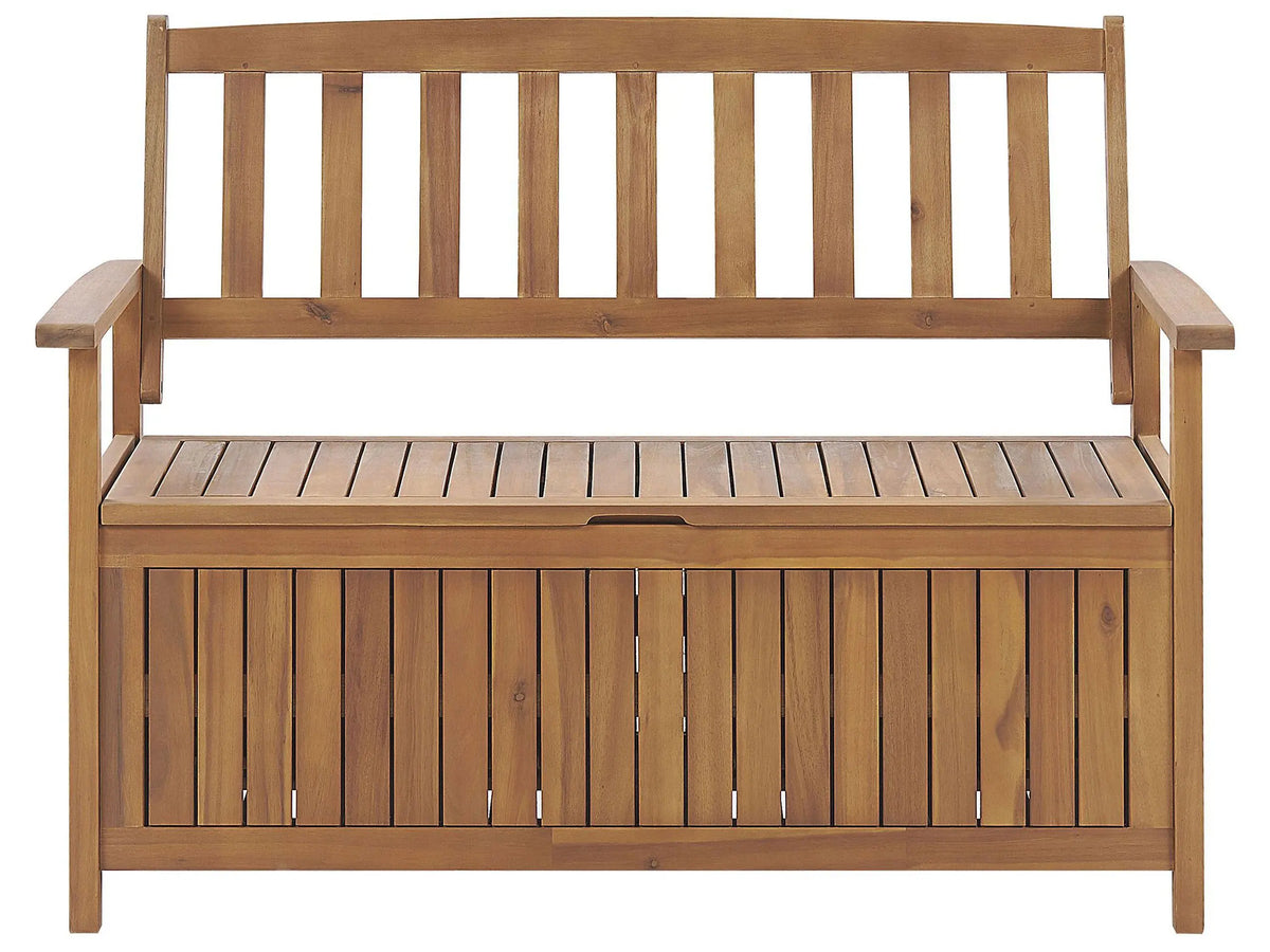 Outdoor Bench with Storage Solid Acacia Wood 2 Seater 120 cm Light Colour Rustic Style Beliani
