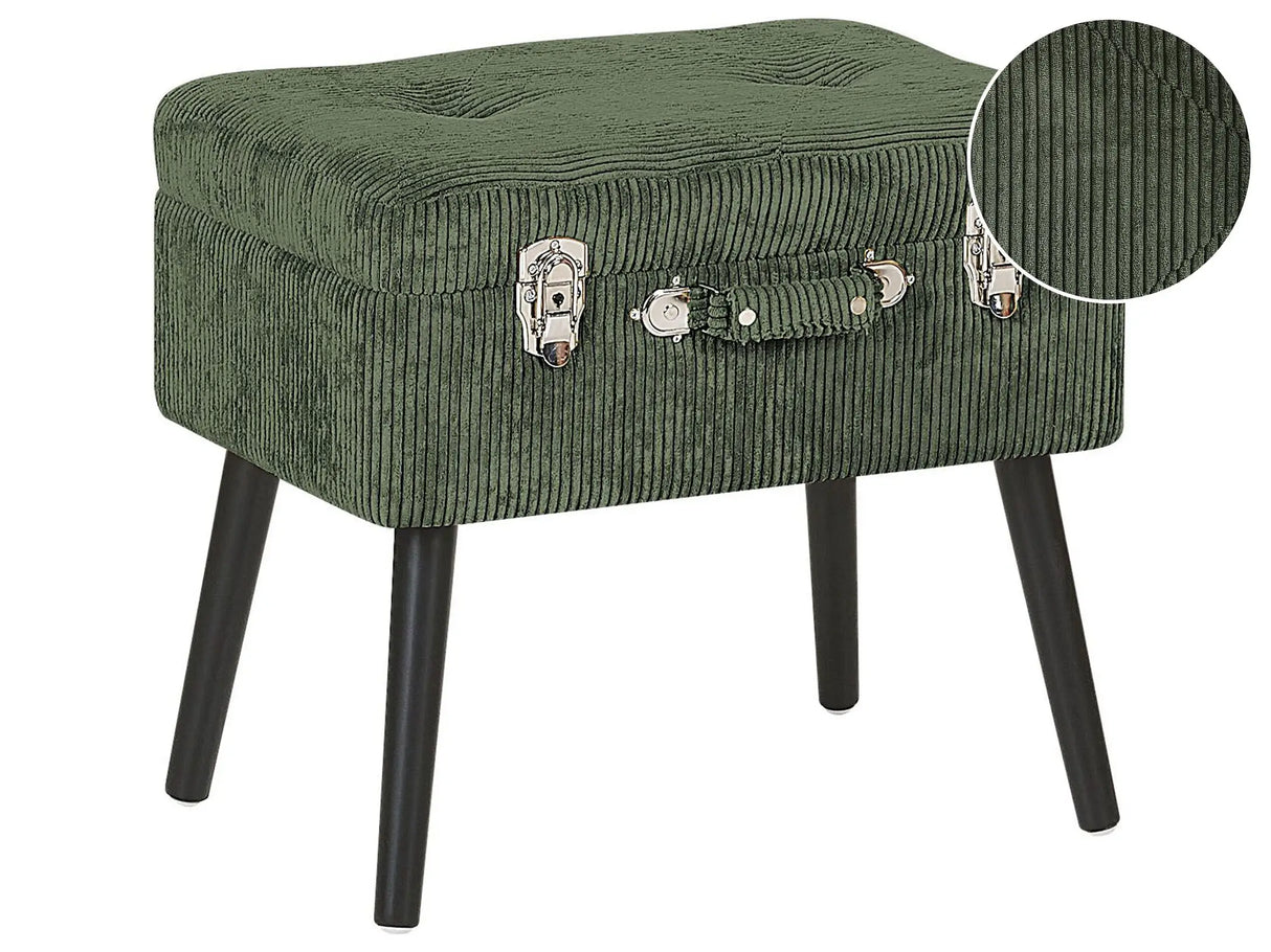 Stool with Storage Dark Green Corduroy Upholstered Black Legs Suitcase Design Buttoned Top Beliani