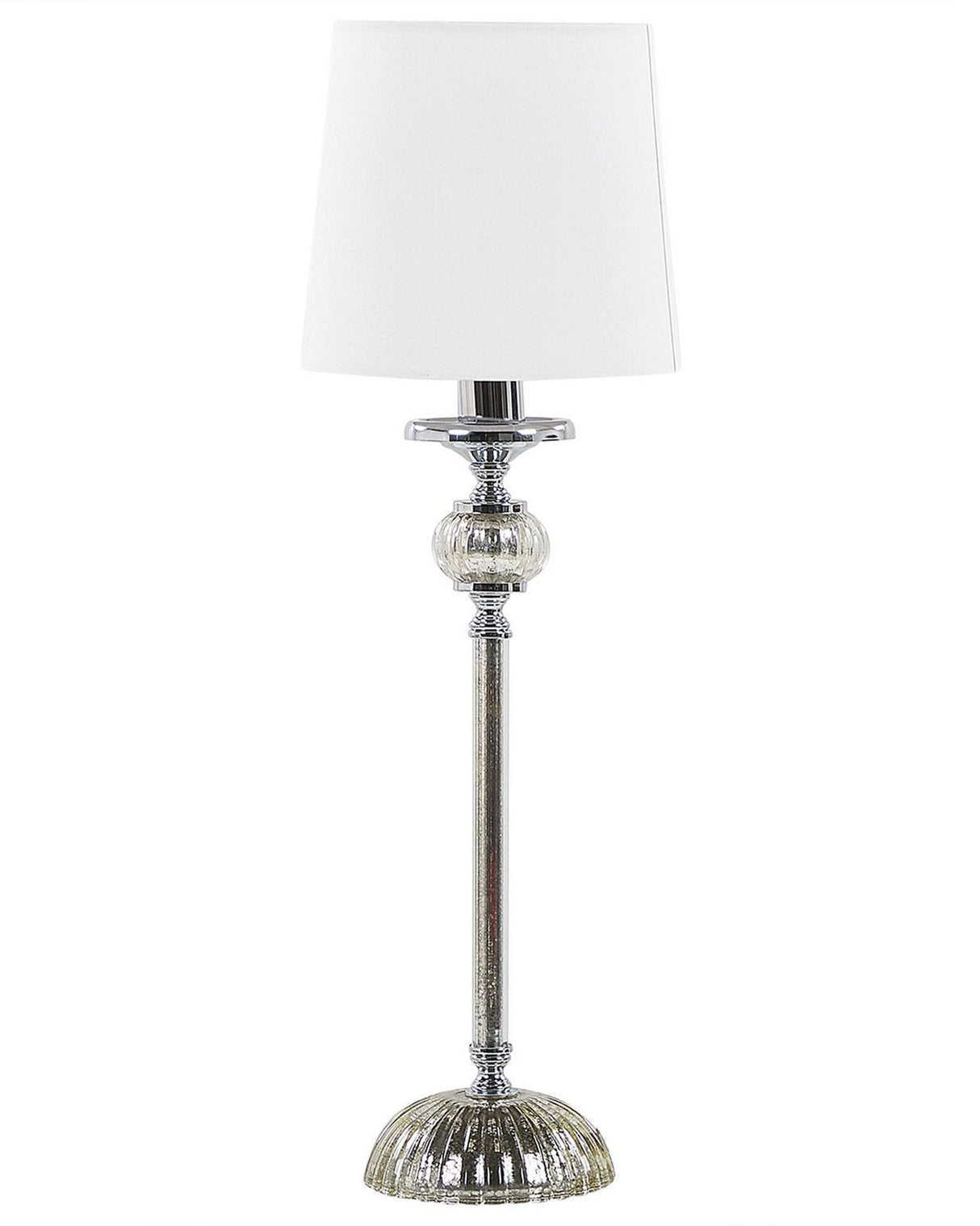 Table Lamp Silver Metal Base White Empire Shade Glass Accents Shade Beliani