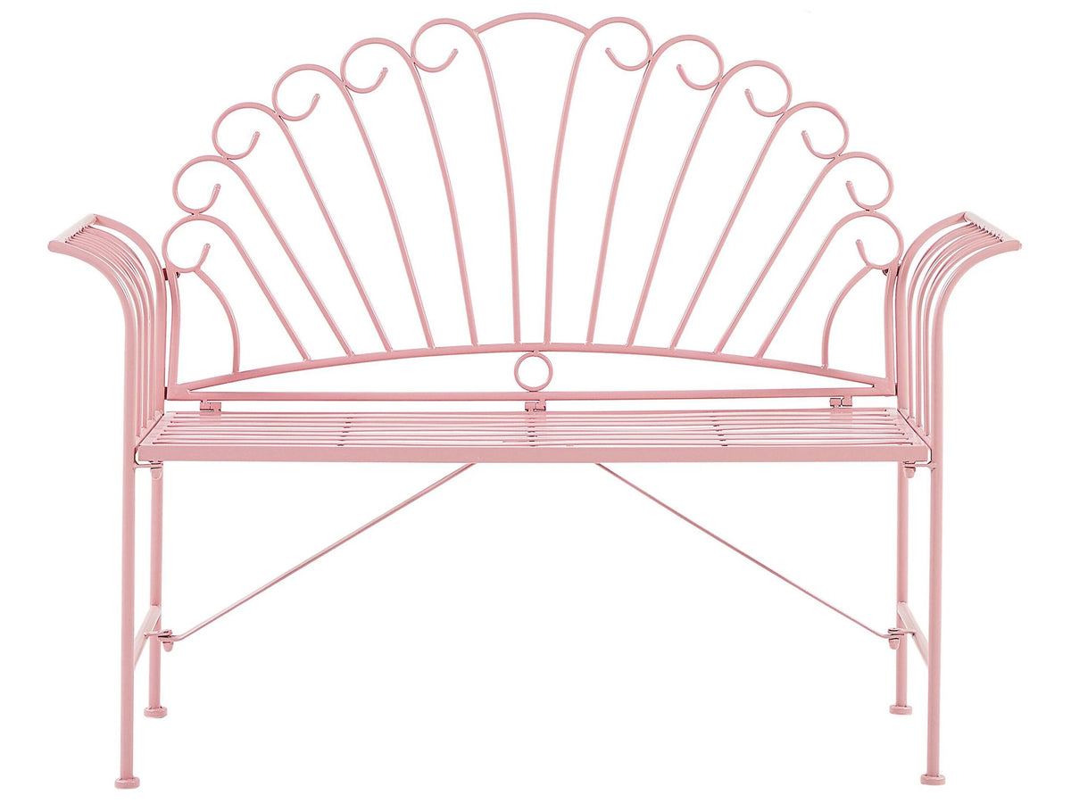 Outdoor Bench Pink Metal 2 Seater Flared Armrests Vintage Style Beliani