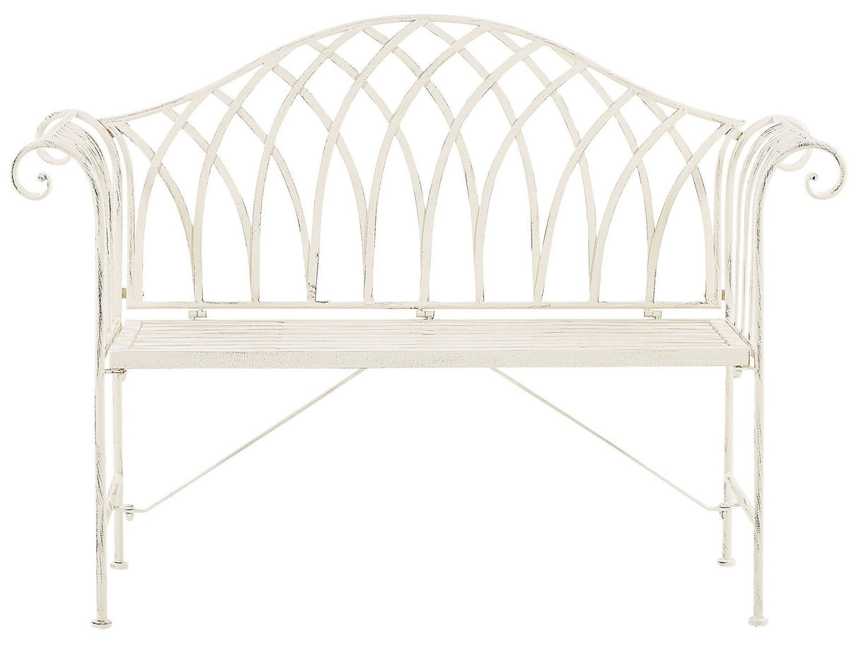 Outdoor Garden Bench White Metal 2 Seater 130 cm Flared Armrests Vintage Style Beliani
