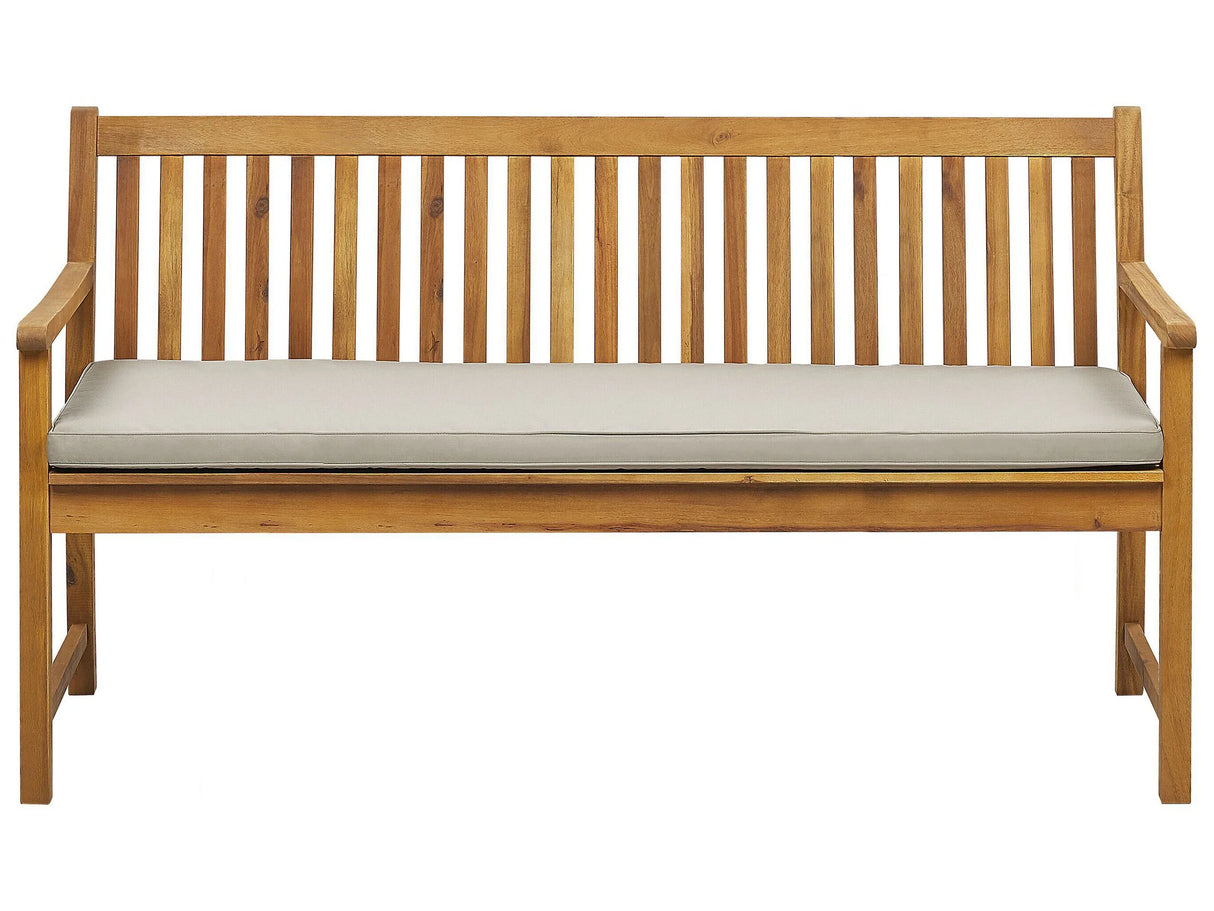 Garden Bench Light Acacia Wood 160 cm Taupe Seating Cushion Padding Slatted Design Outdoor Patio Rustic Style Beliani