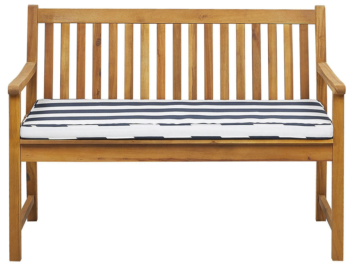 Garden Bench Light Acacia Wood 120 cm Blue Seating Cushion Padding Slatted Design Outdoor Patio Rustic Style Beliani