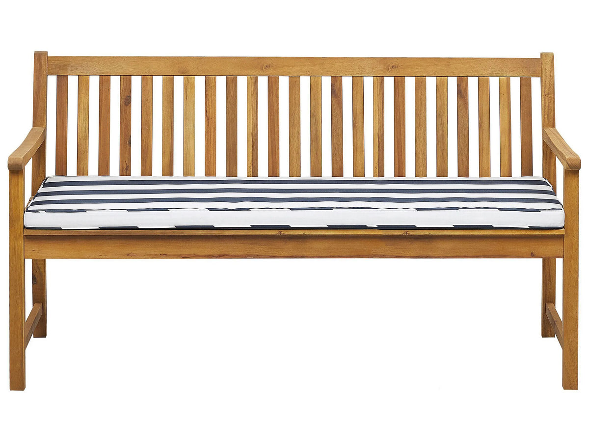 Garden Bench Light Acacia Wood 160 cm Blue Seating Cushion Padding Slatted Design Outdoor Patio Rustic Style Beliani