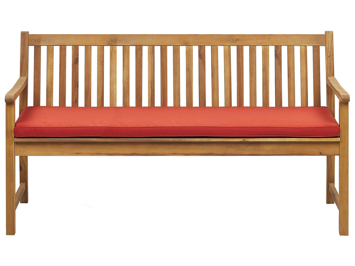 Garden Bench Light Acacia Wood 160 cm Red Seating Cushion Padding Slatted Design Outdoor Patio Rustic Style Beliani