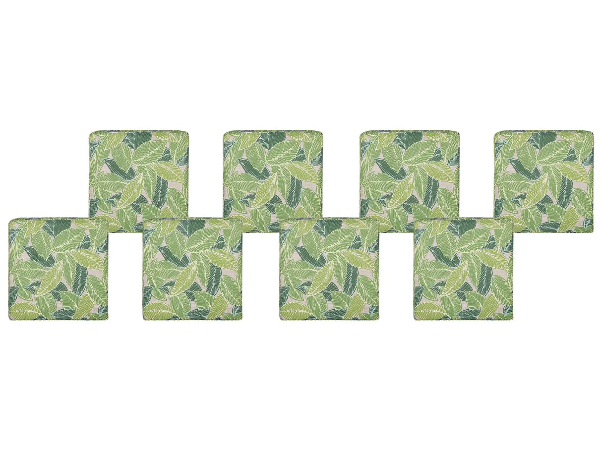 Set of 8 Seat Pad Cushions for Garden Chairs Leaf Pattern Green Water Resistant Fabric with Ties Removable Covers Beliani