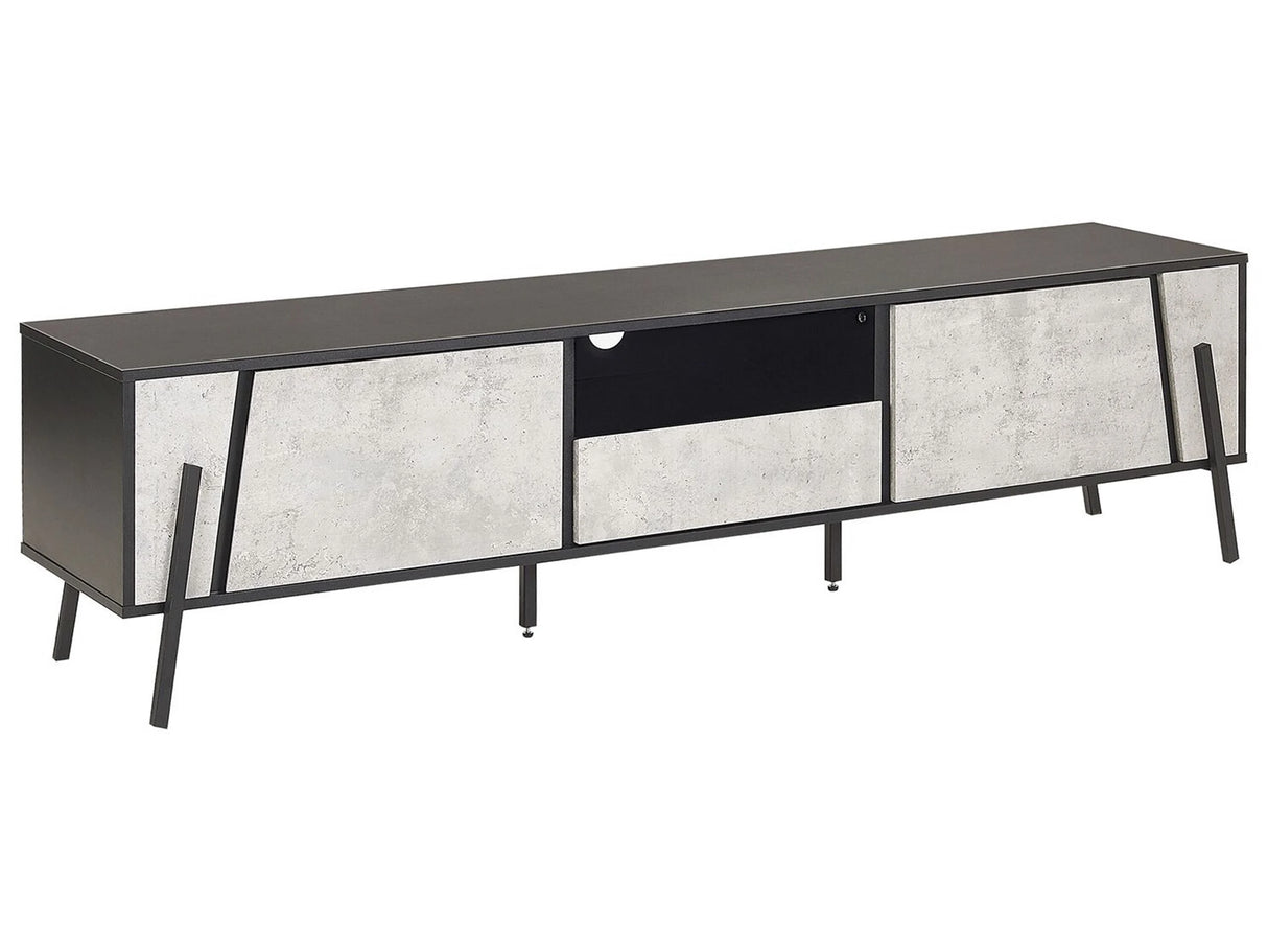 TV Stand Concrete Effect and Black Metal Legs for up to 75 with 1 Drawer and 2 Cabinets Industrial Style Beliani