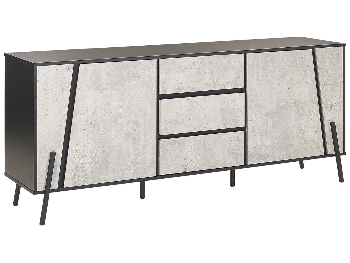 Sideboard Concrete Effect with Black 2 Cabinets 3 Drawers Metal Legs Industrial Design Beliani