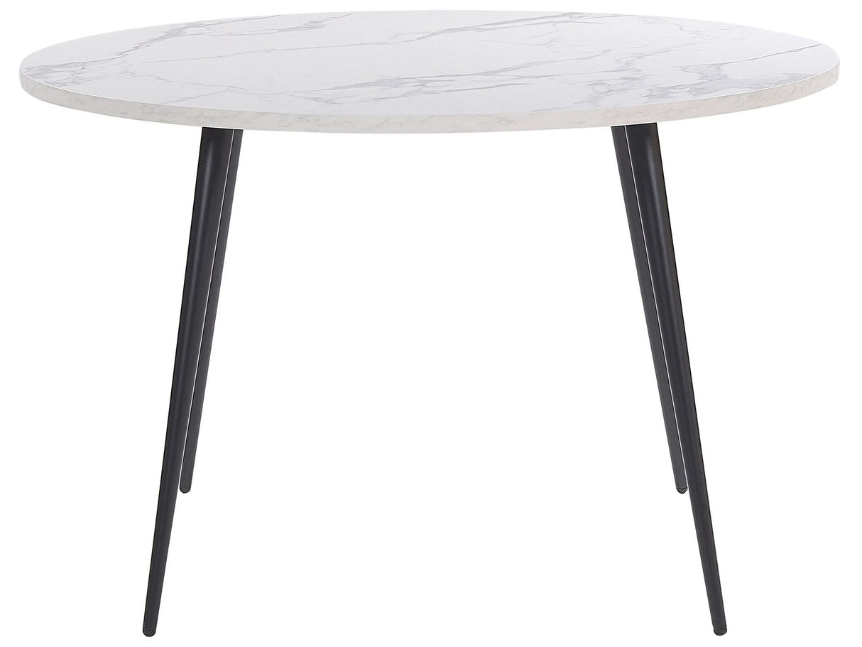 Dining Table White Marble Effect Top Black Metal Legs Round 120 cm Modern Glamour Style Beliani