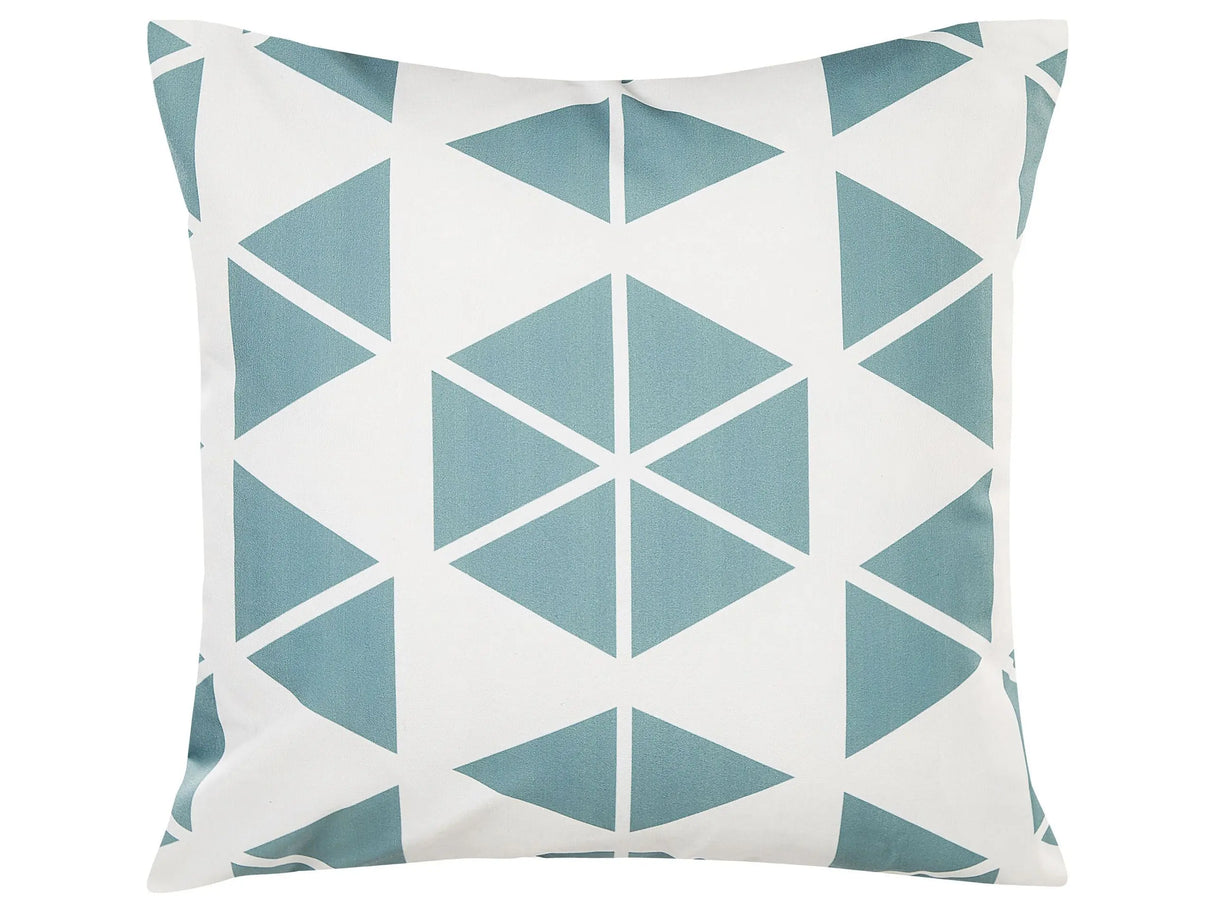 Outdoor Garden Pillow White and Blue Polyester Square 45 x 45 cm Triangle Geometric Pattern Beliani