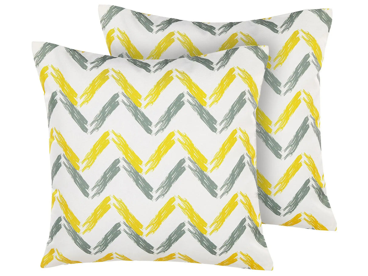 Set of 2 Garden Cushions Yellow and Grey Multicolour Polyester Chevron Pattern 45 x 45 cm Modern Outdoor Decoration Water Resistant Beliani