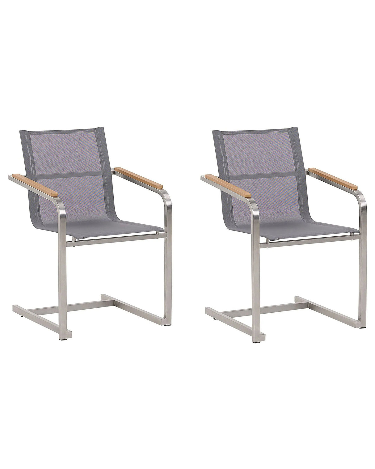 Set of 2 Garden Chairs Grey Synthetic Seat Stainless Steel Frame Cantilever Style Beliani