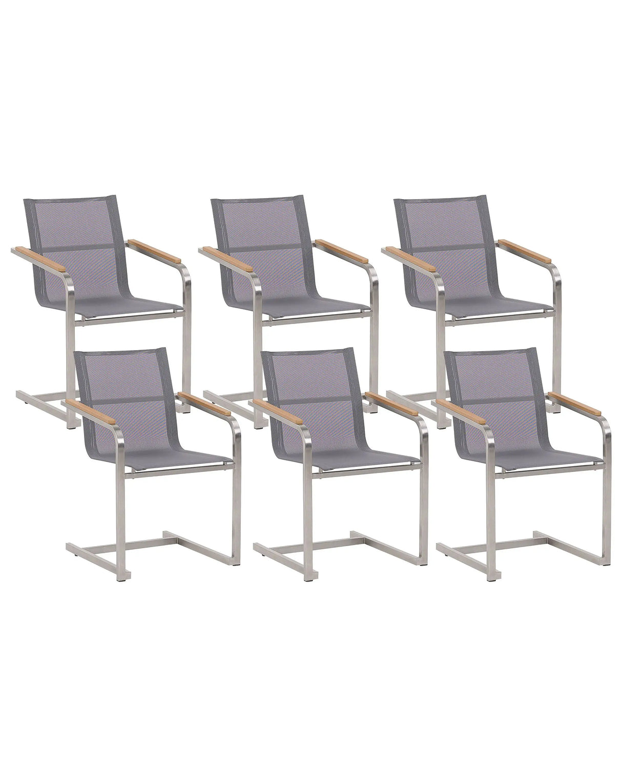 Set of 6 Garden Chairs Grey Synthetic Seat Stainless Steel Frame Cantilever Style Beliani