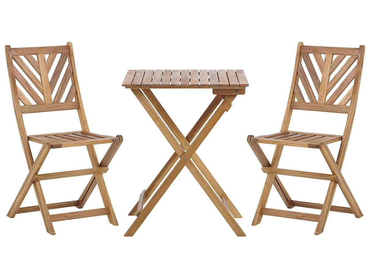 3 Piece Bistro Set Light Solid Acacia 2 Chairs and Tea Table Folding Slatted Design Beliani