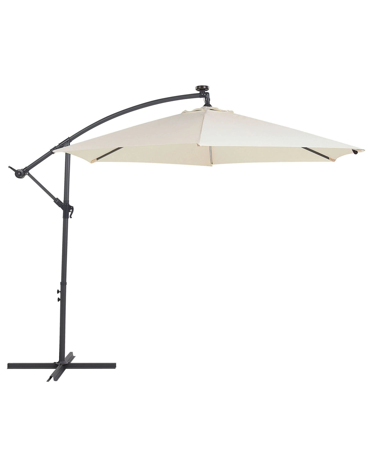 Garden Cantilever Parasol Beige Polyester Shade with LED Light 285 cm Aluminium Pole Crank Mechanism Outdoor Umbrella Beliani