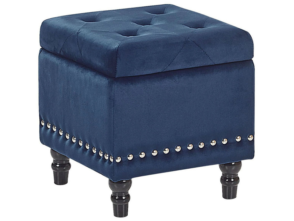 Footstool Dark Blue Velvet Upholstery Button Tufted Nailhead Trim Seat Beliani