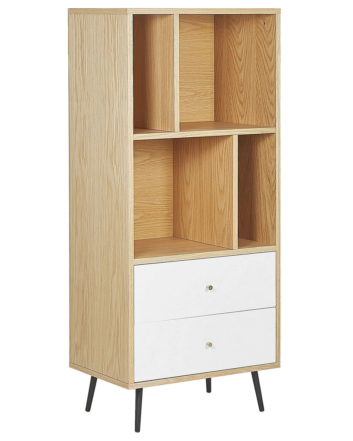 Bookcase Light Oak with White MDF 139 x 60 x 40 cm Storage Unit with Drawers Modern Beliani