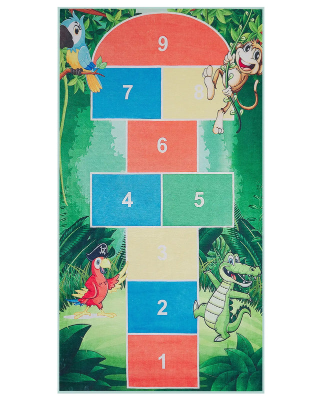Area Rug Green Hopscotch Print 80 x 150 cm Low Pile Runner for Children Beliani