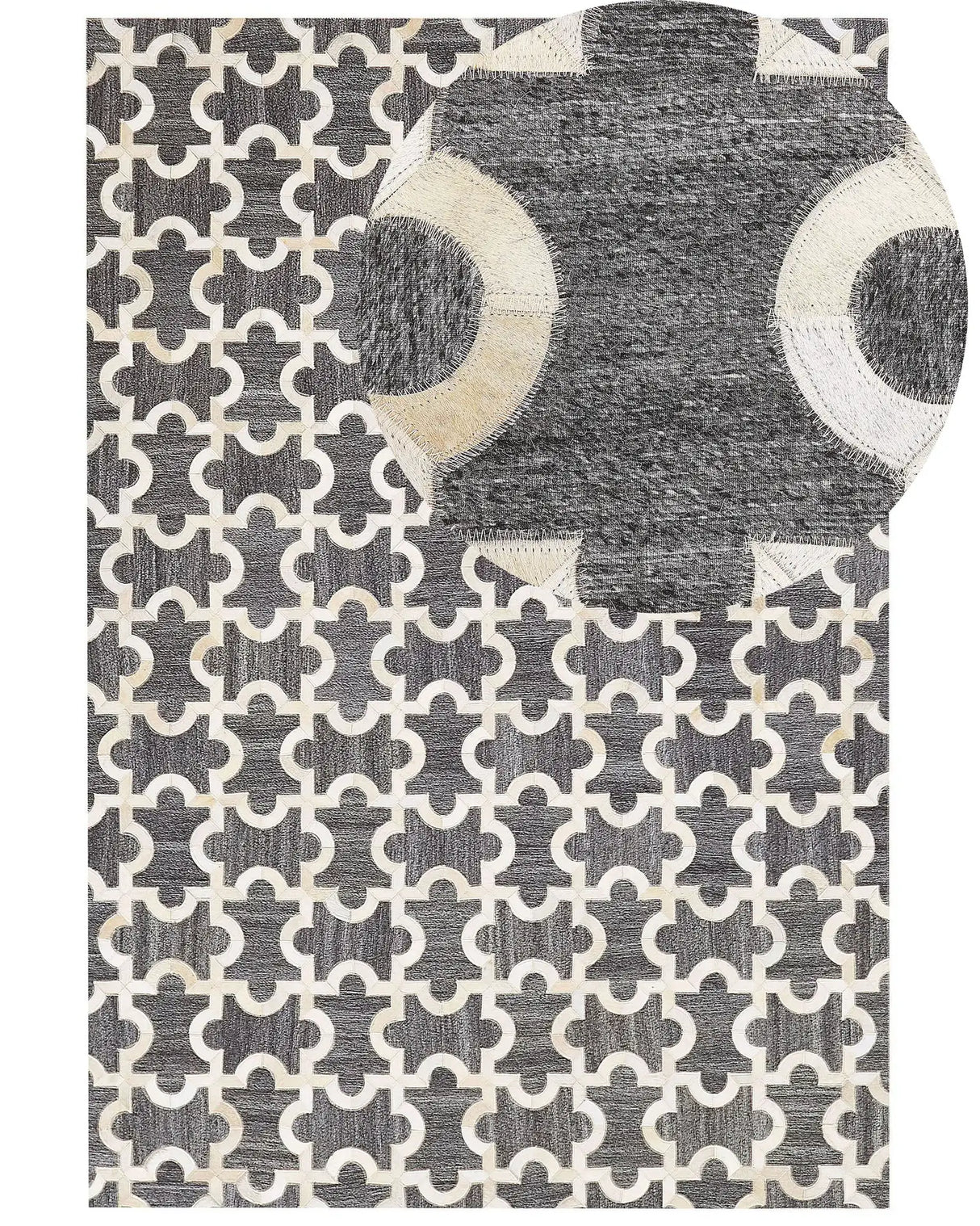 Area Rug Grey and Beige Jacquard Cowhide Leather Puzzle Geometric Pattern Retro 140 x 200 cm Beliani